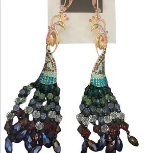 Betsey Johnson peacock chandelier earrings NWT